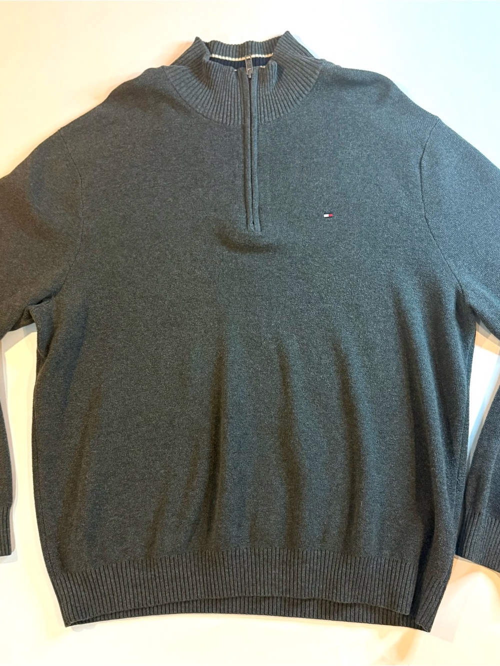 Tommy Hilfiger Mens Quarter Zip Sweater Size XL Preppy Classic Gray